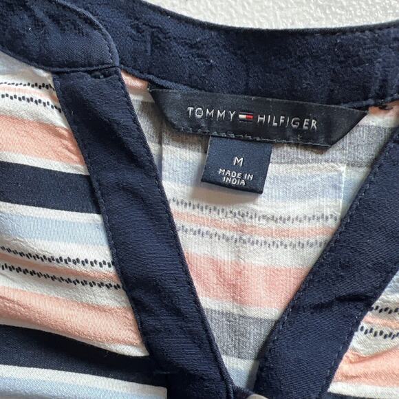 TOMMY HILFIGER Blue Striped Sleeveless Dress elastic Waist Size Medium rayon - Picture 5 of 10